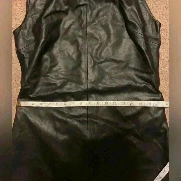7 For All Mankind Leather Sleeveless mini Dress Navy Blue large whimsygoth biker - Picture 14 of 16